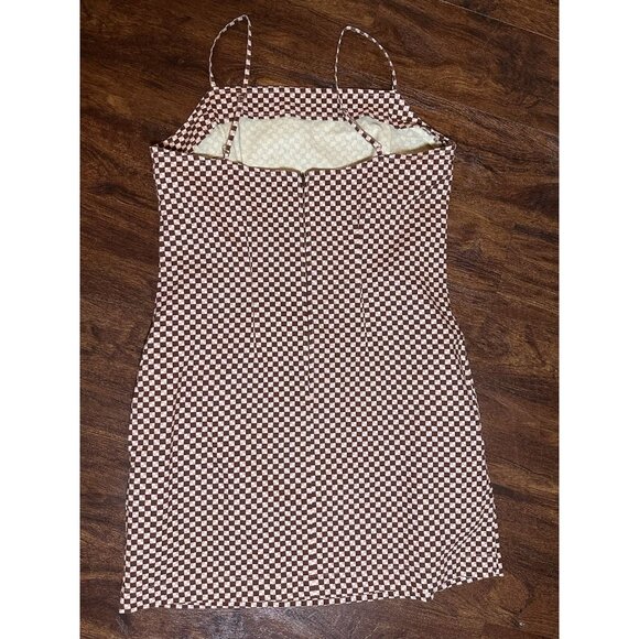 NWT LEVI'S Mini Dress L Brown/Pink Multicolor Check Adj. Spag. Straps w/pockets - Picture 12 of 13